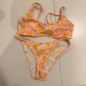 TRIANGL Neon Pop orange and pink floral scoop top bikini set size small